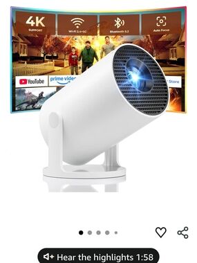 Compact White LED Mini Projector - White - Bluetooth, Wifi, HDMI